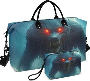 Monster Beast Print Travel Duffel Bag Cosmetic Bag Set of 2, Print Women Sports Dance Bag Carry on Bag