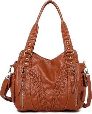 Montana West Washed Leather Hobo Bags for Women Roomy Handbags with Crossbody Strap