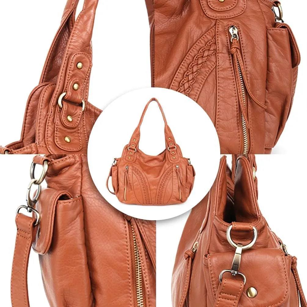 Montana West Washed Leather Hobo Bags for Women Roomy Handbags with Crossbody Strap