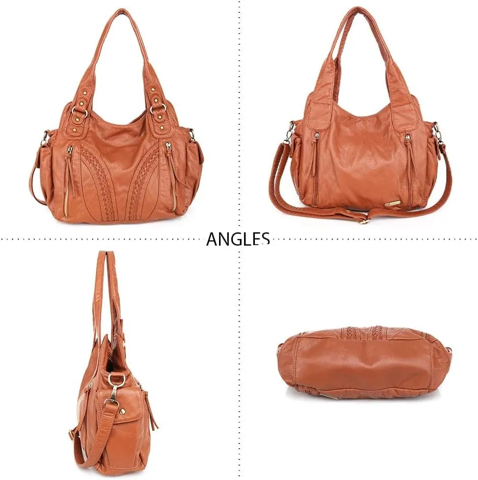 Montana West Washed Leather Hobo Bags for Women Roomy Handbags with Crossbody Strap