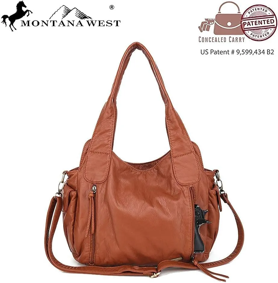 Montana West Washed Leather Hobo Bags for Women Roomy Handbags with Crossbody Strap