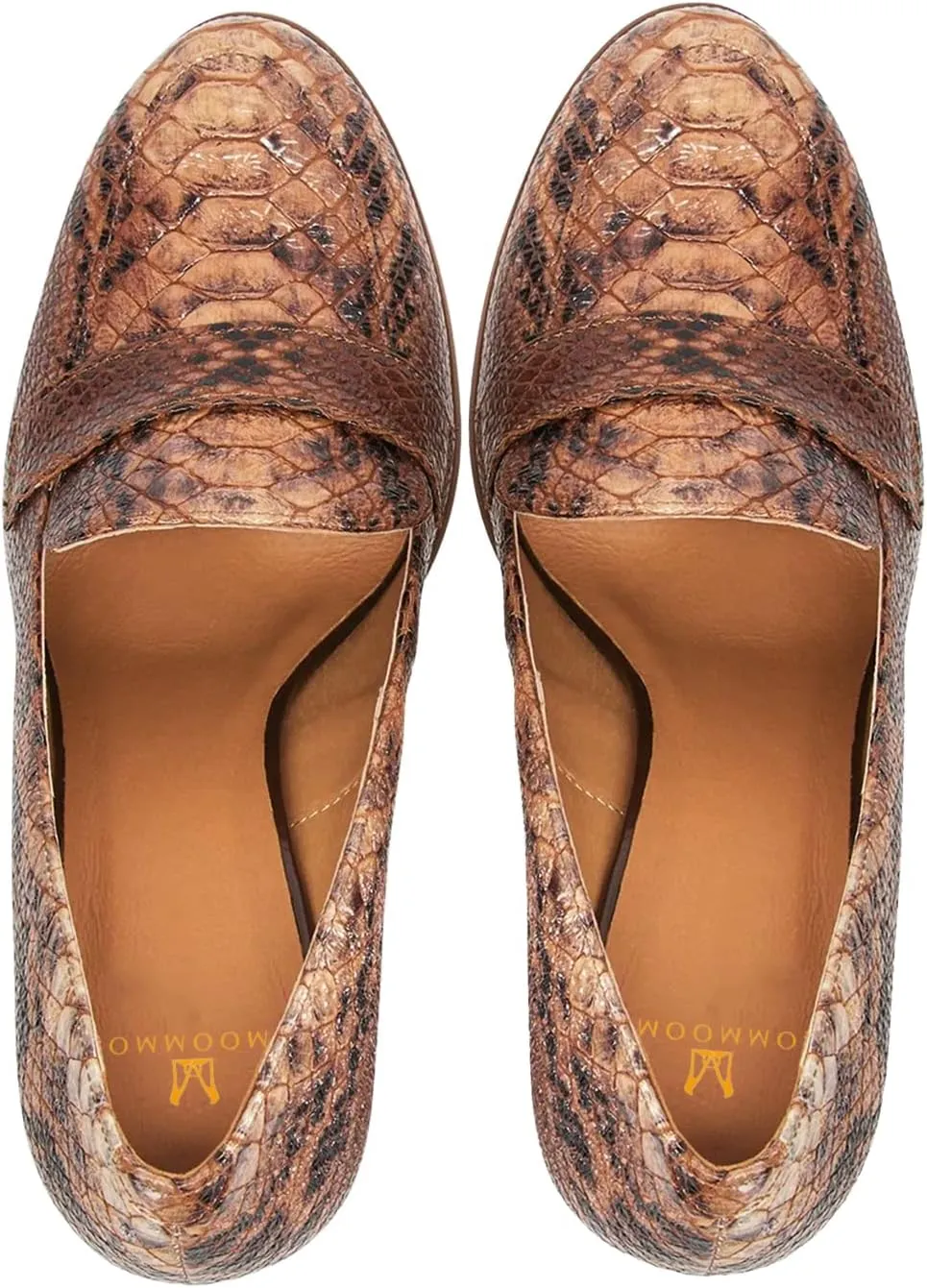 MOOMMO Women Chunky Block Heel Pumps Round Closed Toe Slip On Oxford Loafers Shoes High Heels Snakeskin Work Pump Suede Loafer for Office Ladies Classic Formal Business Professional 4-13 M US