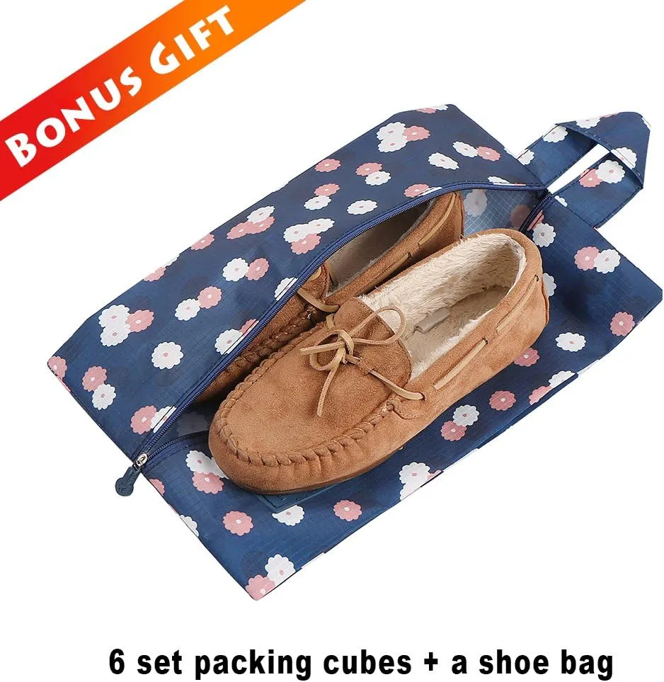 Mossio 7 Set Packing Cubes with Shoe Bag - Travel Carry On Luggage Organizer