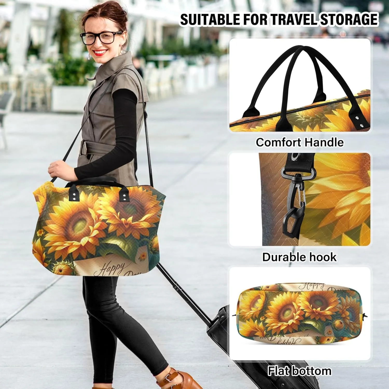 Mother's Day Sunflowers Travel Bag Duffel Make up Bags Set of 2, Print Gym Bag Small Carry on Duffle