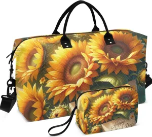 Mother's Day Sunflowers Travel Bag Duffel Make up Bags Set of 2, Print Gym Bag Small Carry on Duffle