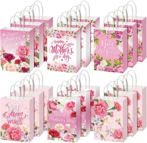 Motiskyy 30 Pcs Mother's Day Gift Bags Bulk with Handle Carnation Gift Bags for the Best Mom Paper Treat Wrap Favors Party Supplies (Mother's Day)