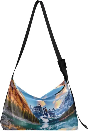 Mountain Reflection Pattern Shoulder Bag for Women Waterproof PU Leather Hobo Bags Crossbody Purse with Zipper Closure