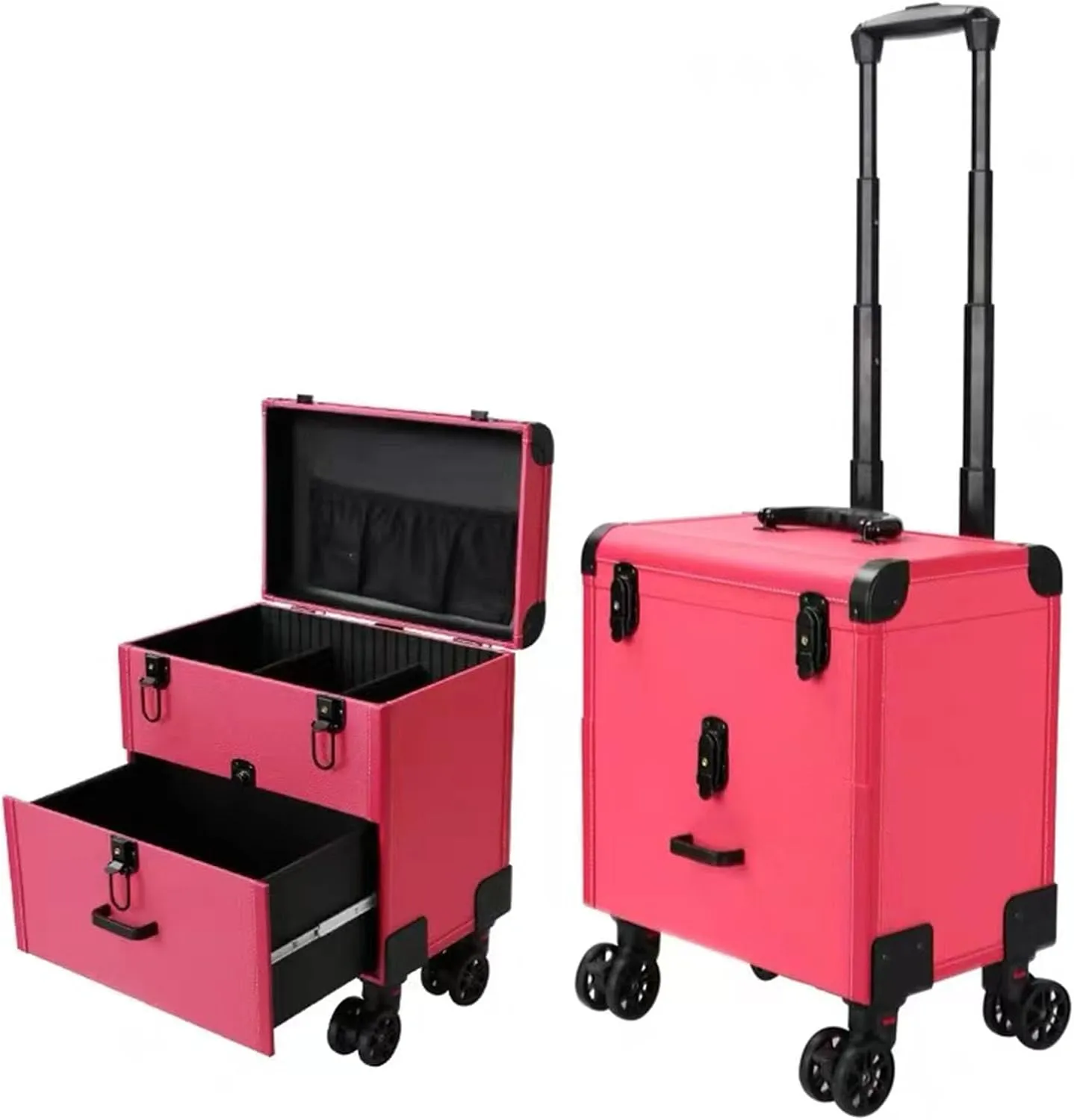 Multi-Layer Multi-Functional Cosmetic Case Special Beauty Trolley Case Rolling Makeup Case Adjustable Pull Rod (C)