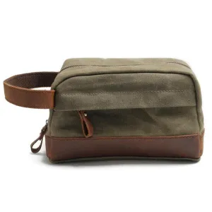 Multifunction Canvas and Leather Handy Sling Hand Pouch - Green