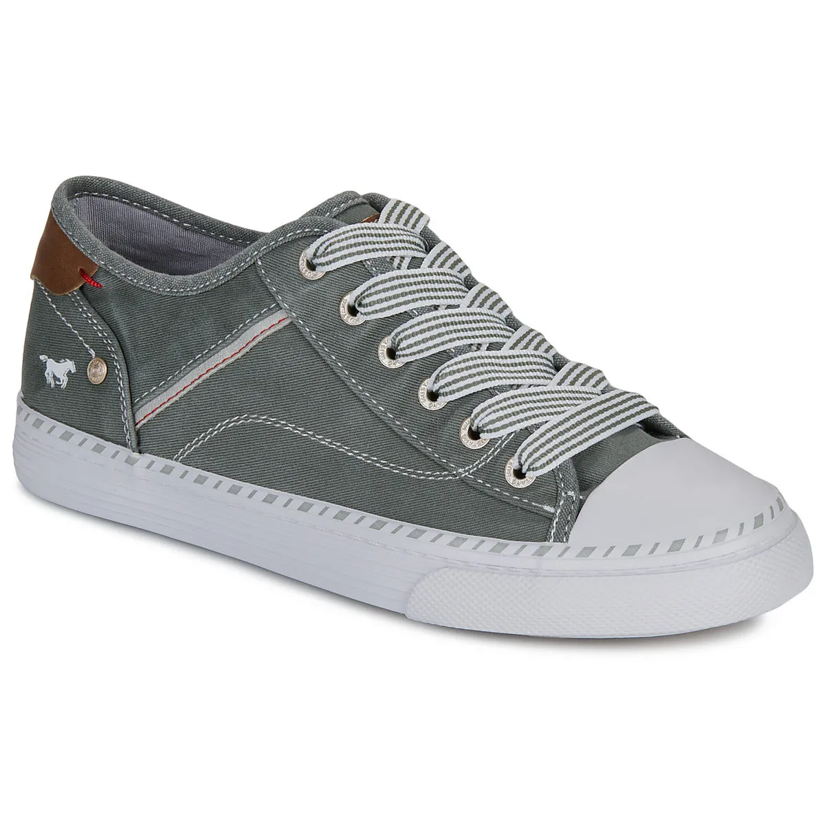 Mustang Alaska 1376-303-72 Women's Lace Up Low Profile Canvas Trainer Green/Grey