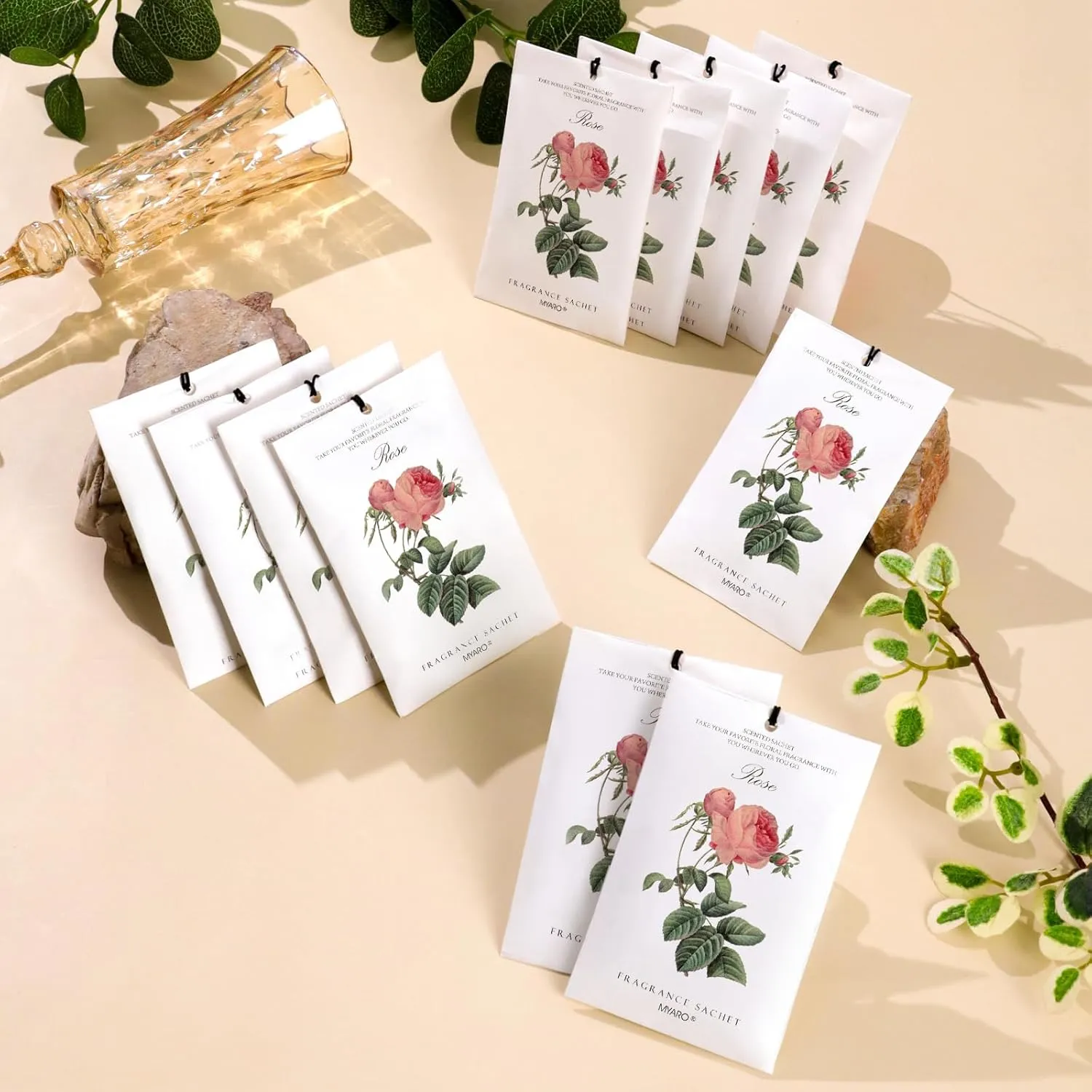 MYARO 12 Rose Sachets for Drawers and Closets, Long-Lasting Sachets Bags Drawer deodorizers Closet Scents Air FreshenerFresh Scents, Home Fragrance for Lover