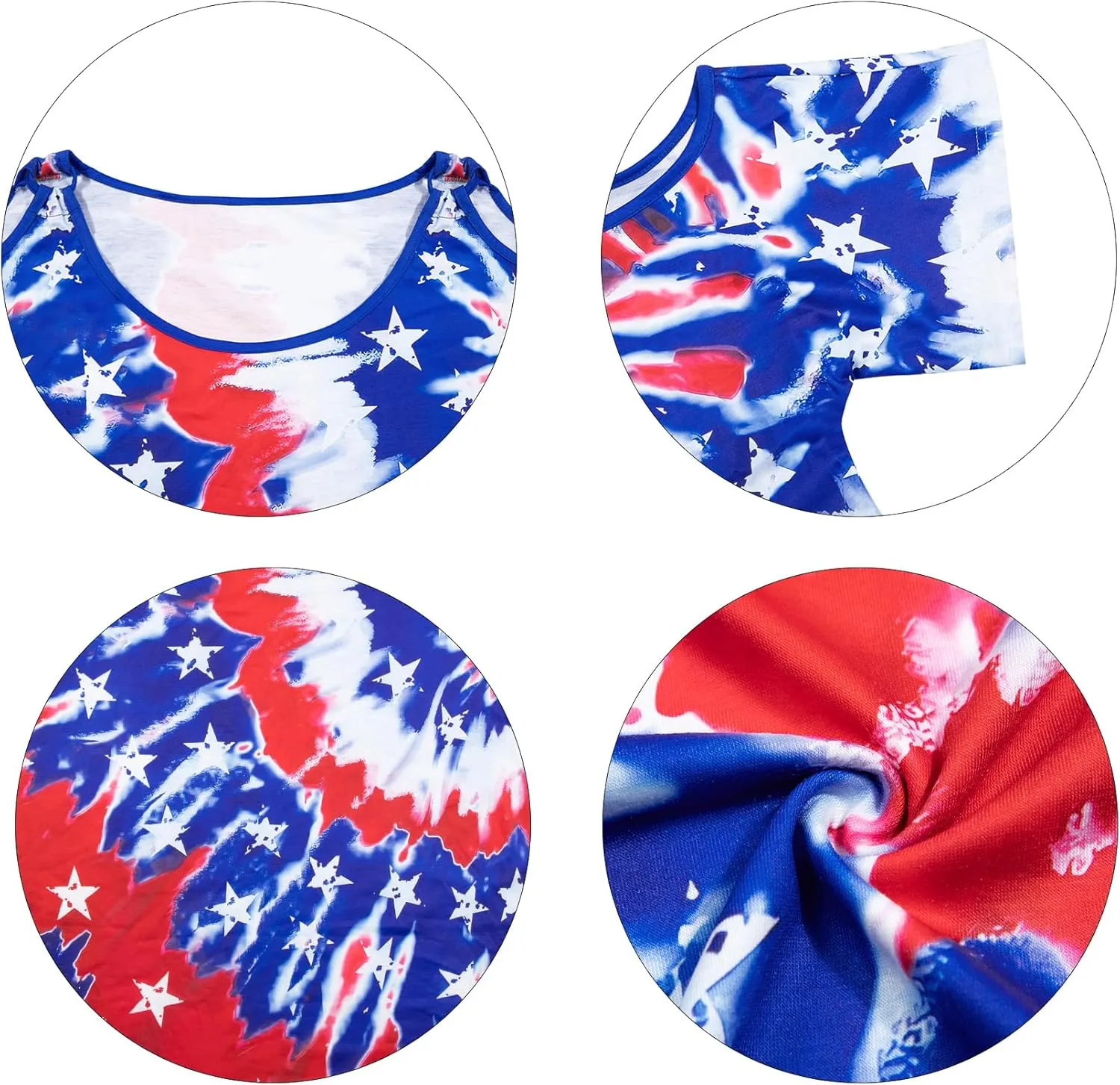MYHALF Plus Size American Flag Shirt Womens 4th of July Tee USA Flag Tie-Dye Print Shirt Cold Shoulder Patriotic Tops
