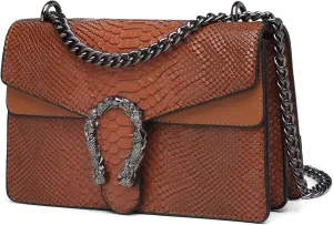 MYHOZEE Crossbody Bags for Women - Snake Printed Clutch Purses Leather Chain Shoulder Bags Evening Handbags