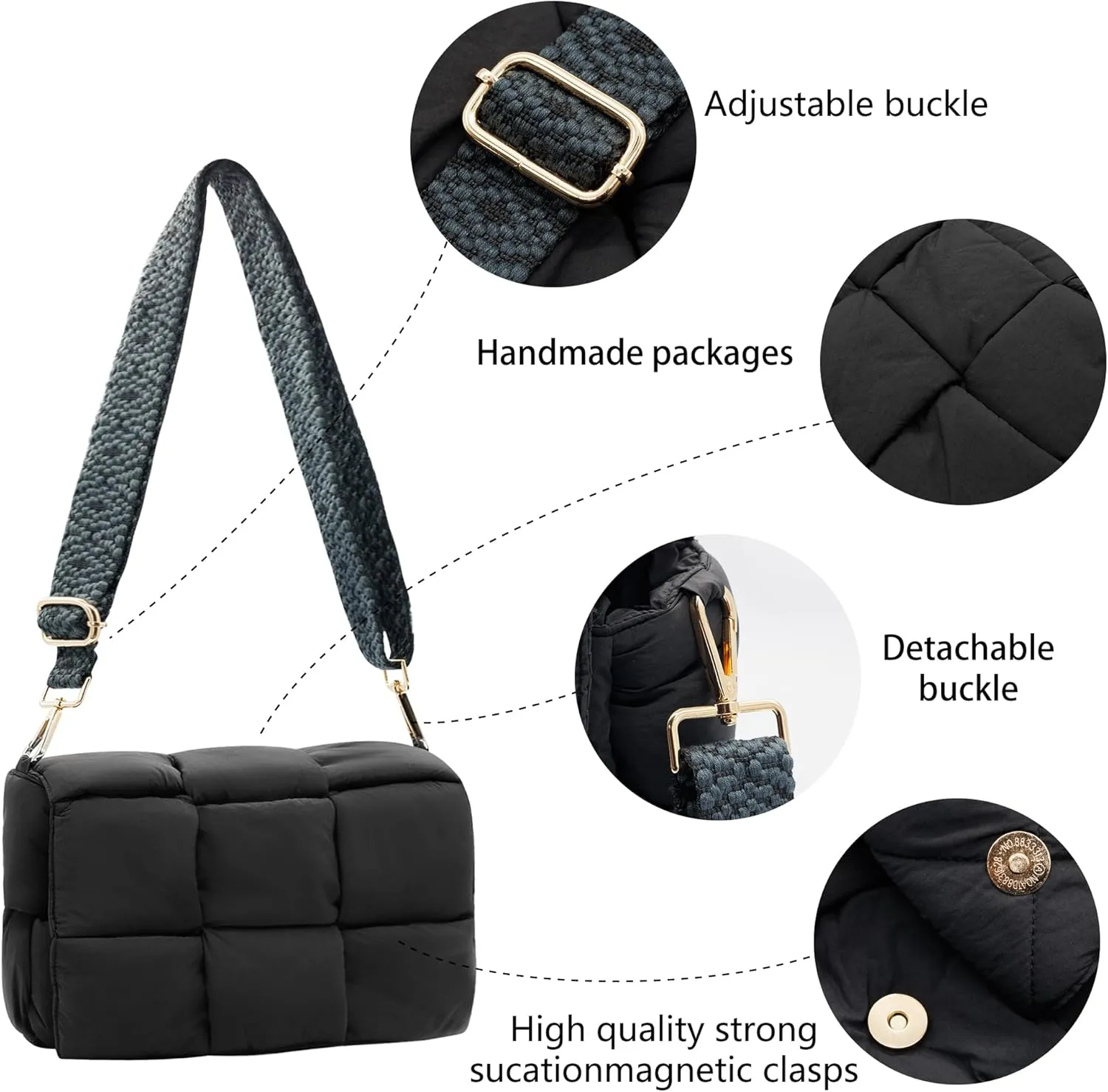 NAARIIAN Shoulder bags for women, Light-weight small puffer purses waterproof, hand-woven puffy bag crossbody handbag