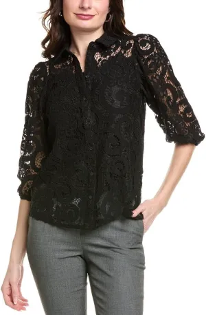 Nanette Nanette Lepore Womens Lace Blouse, M, Black