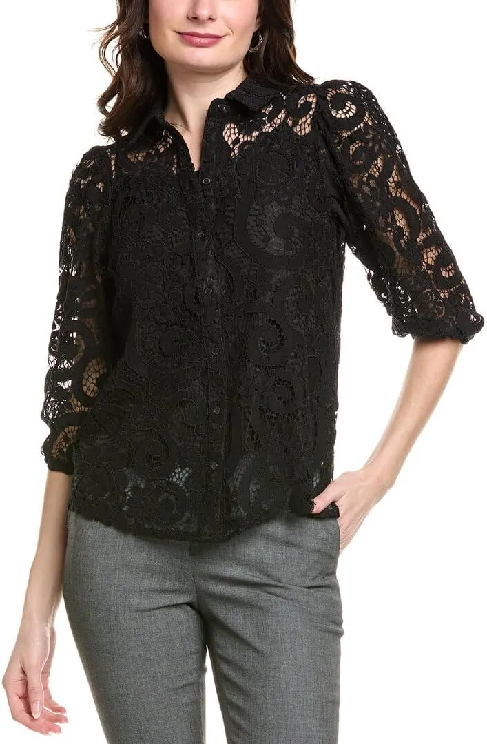 Nanette Nanette Lepore Womens Lace Blouse, M, Black