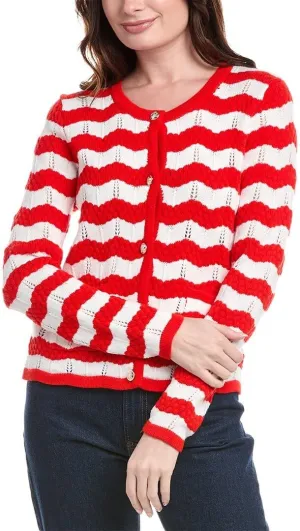 Nanette Nanette Lepore Womens Pointelle Cardigan, M, Red