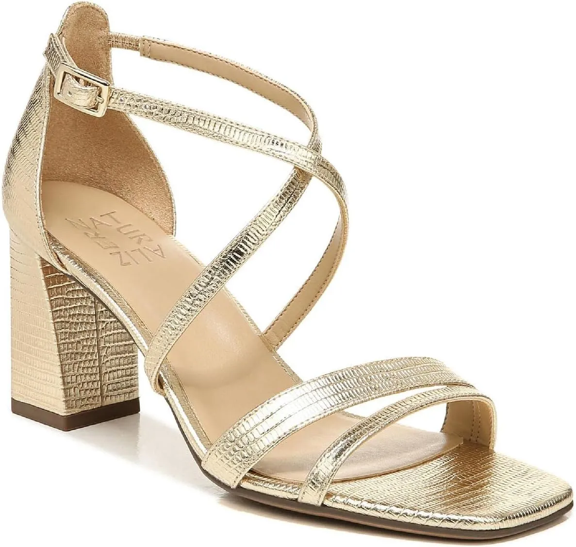 Naturalizer Womens Tiff Snake Print Leather Dress Sandals Gold 10.5 Medium (B,M)