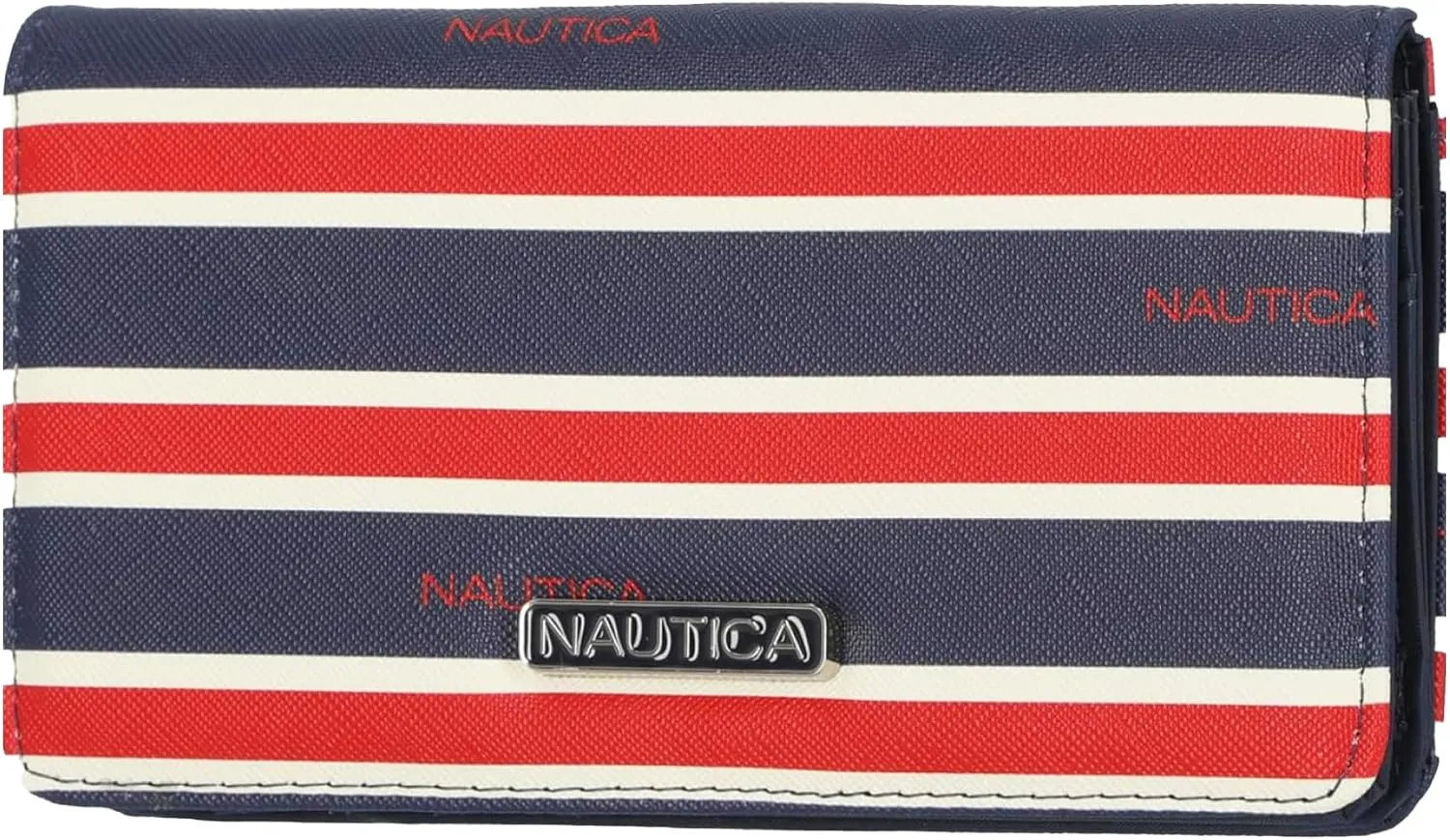 Nautica Seaside Slim Womens Wallet RFID Blocking Credit Card Holder, Coin Purse, Checkbook Organizer Clutch, Small Vegan Leather Wallet for Travel, Indigo/Red/White