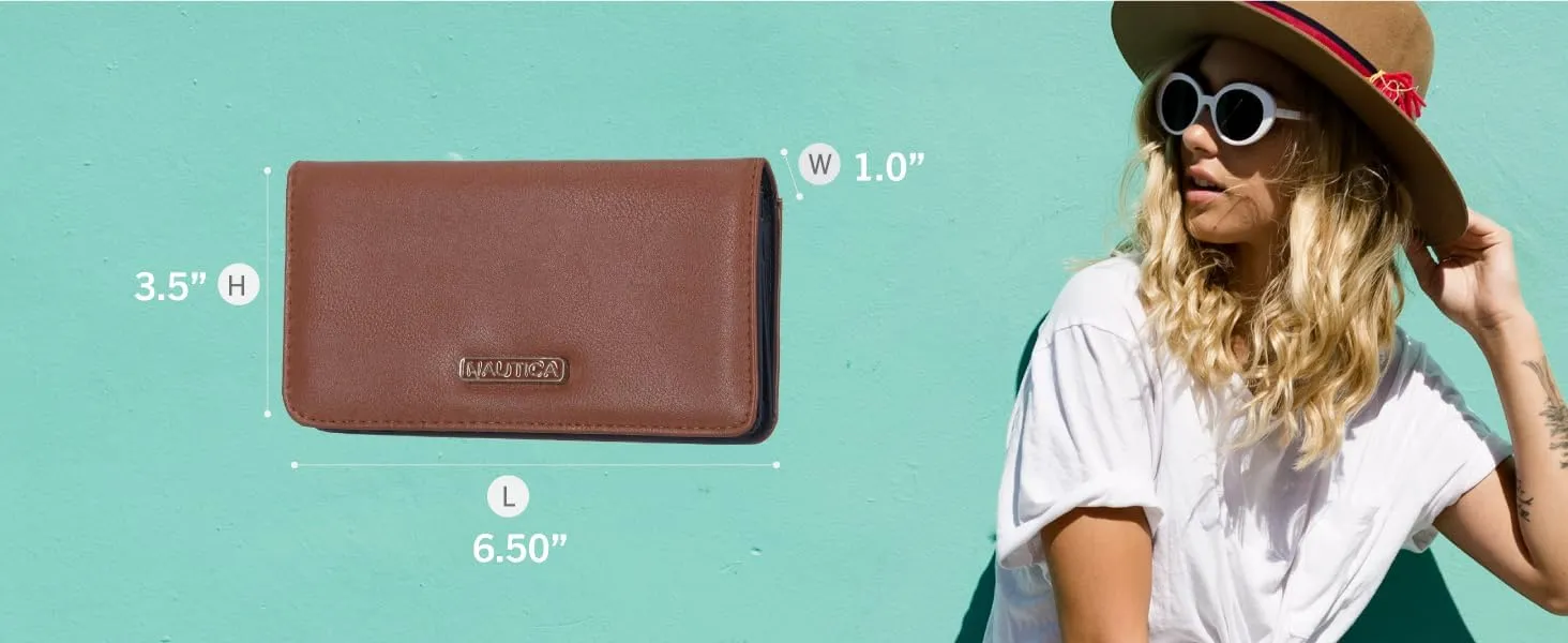 Nautica Seaside Slim Womens Wallet RFID Blocking Credit Card Holder, Coin Purse, Checkbook Organizer Clutch, Small Vegan Leather Wallet for Travel, Indigo/Red/White