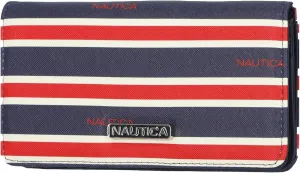 Nautica Seaside Slim Womens Wallet RFID Blocking Credit Card Holder, Coin Purse, Checkbook Organizer Clutch, Small Vegan Leather Wallet for Travel, Indigo/Red/White