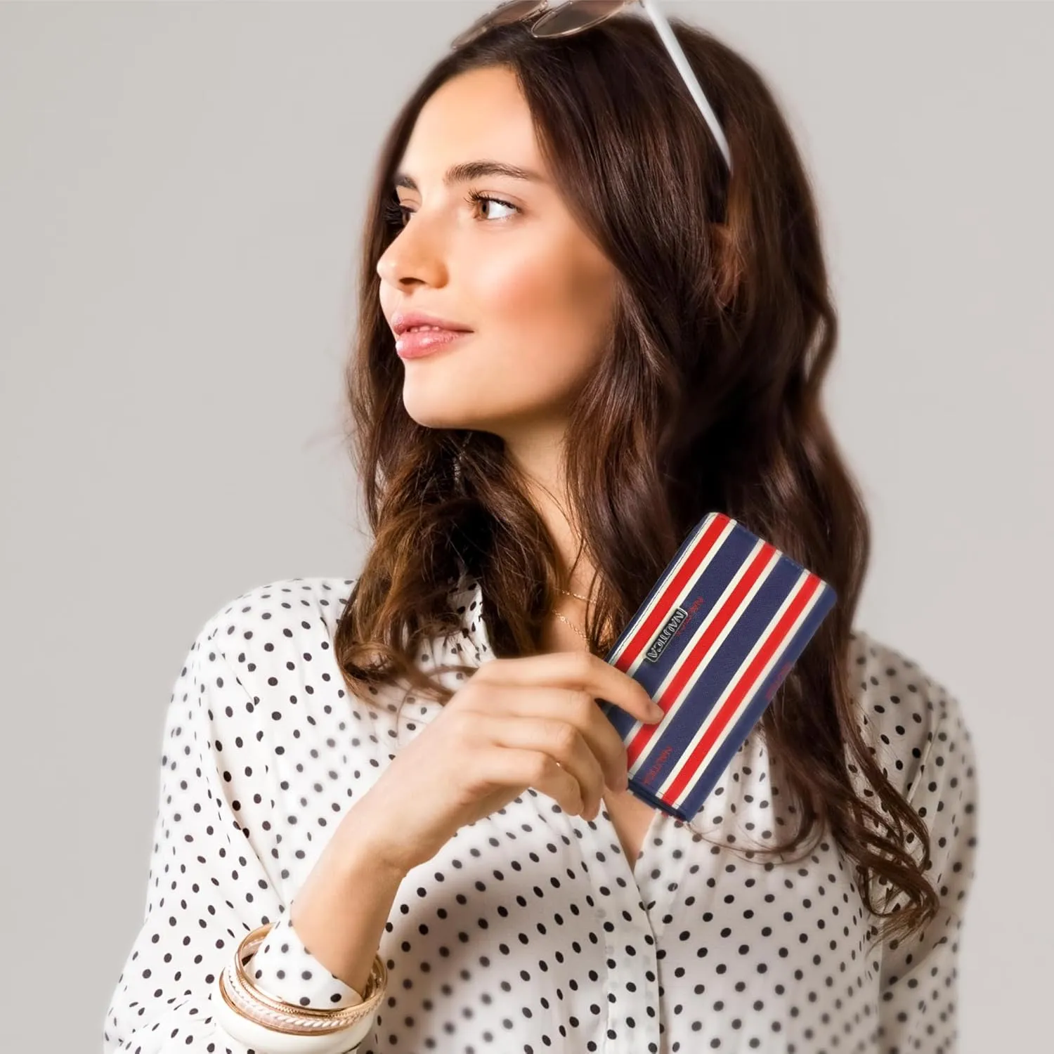 Nautica Seaside Slim Womens Wallet RFID Blocking Credit Card Holder, Coin Purse, Checkbook Organizer Clutch, Small Vegan Leather Wallet for Travel, Indigo/Red/White