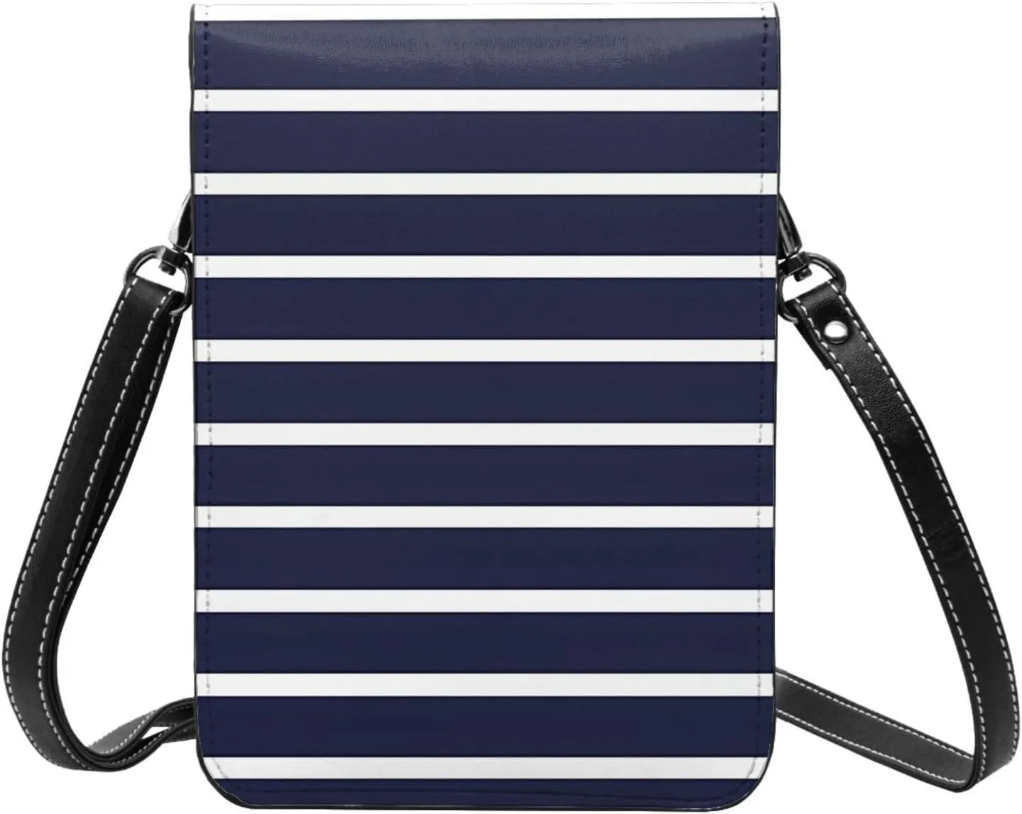 Navy Blue And White Stripes Leather Crossbody Phone Purse for Women Cute Wallet Bags Lightweight Mini Sling Bag