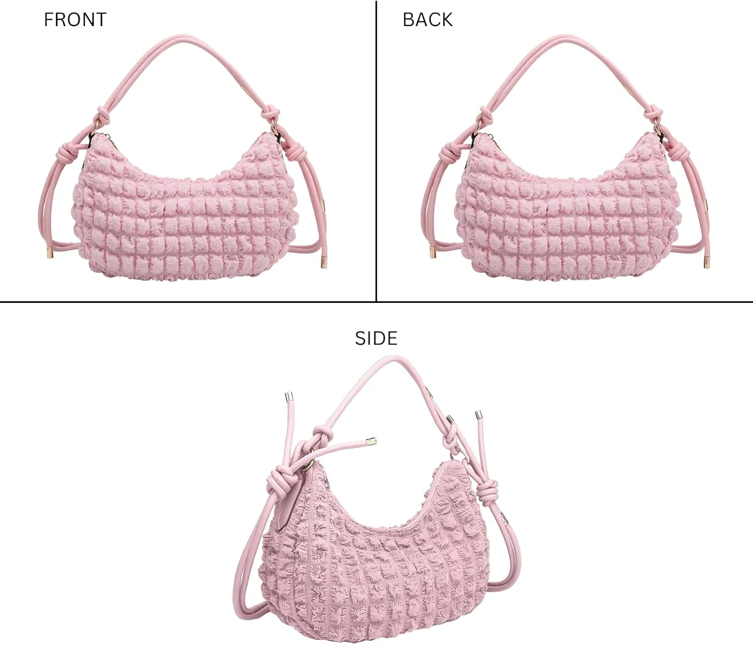 Nelly Quilted Puffy Shoulder Bag for Women Nylon Crossbody Purse Ladies Hobo Handbag with Knotted Strap