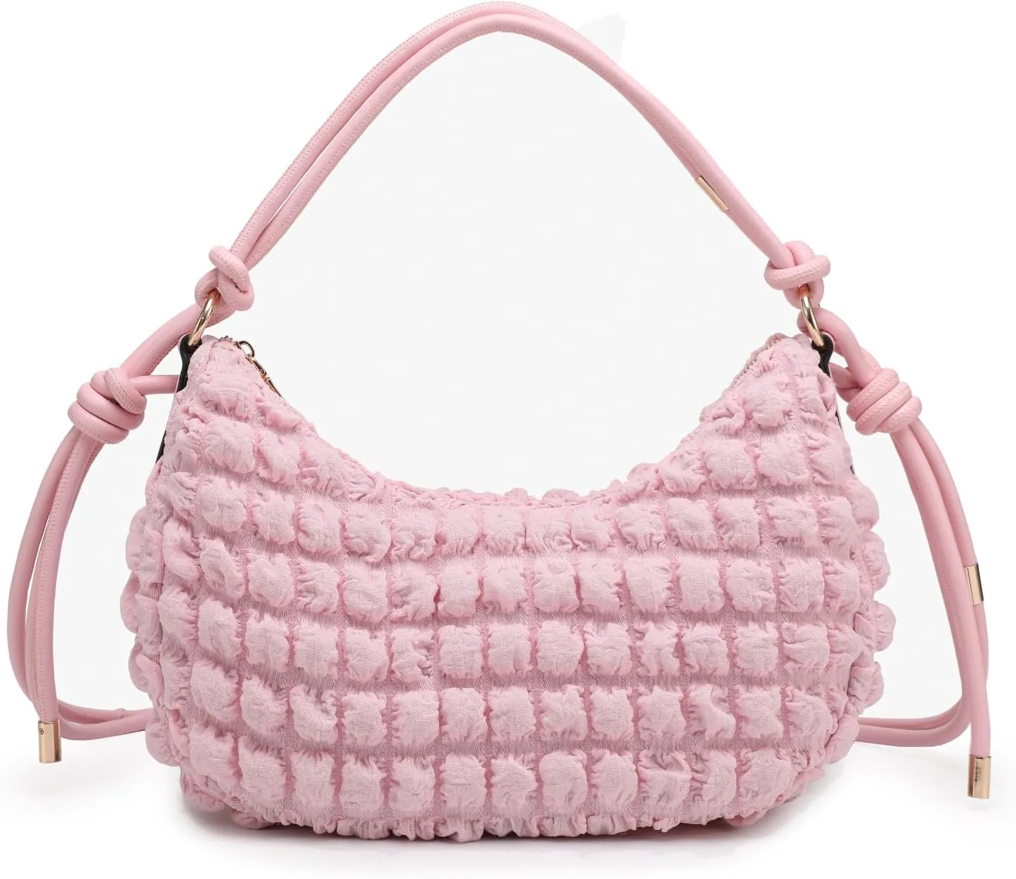 Nelly Quilted Puffy Shoulder Bag for Women Nylon Crossbody Purse Ladies Hobo Handbag with Knotted Strap