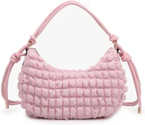 Nelly Quilted Puffy Shoulder Bag for Women Nylon Crossbody Purse Ladies Hobo Handbag with Knotted Strap