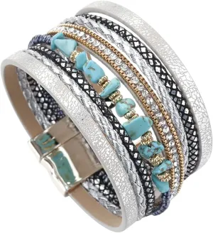 New 2026 Arrive Unisex Natural Stone Leather Bracelet For Women Charm Retro Multilayer Crystal Snake Skin Wide Bracelets&Bangles Jewelry Gifts Decoration Luxury Accessories Trendy For Women And Men
