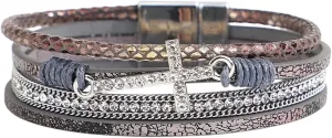 New 2026 Unisex Vintage Cross Leather Bracelet For Women Men Charm Rhinestone Crystal Jewelry Snake Skin Wrap Bracelets Decoration Luxury With You Accessories Trendy And