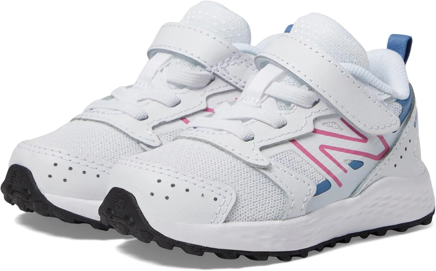 New Balance Baby Kids Fresh Foam 650 V1 Bungee Lace with Top Strap Running Shoe, White/Real Pink/Heron Blue, 3 US Unisex Infant