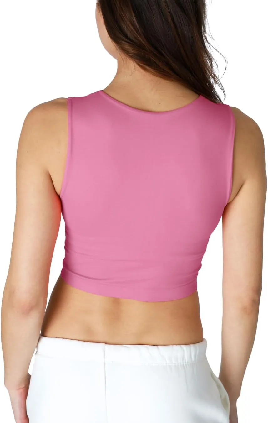 NIKIBIKI Women Seamless Clean Line Crew Neck Crop Top, Made in U.S.A, One Size