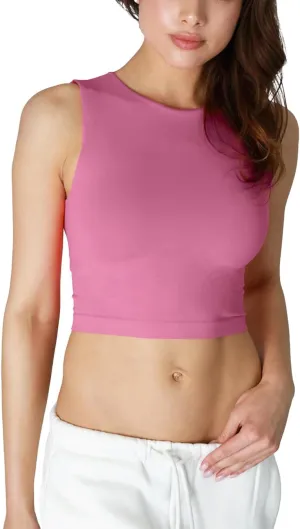 NIKIBIKI Women Seamless Clean Line Crew Neck Crop Top, Made in U.S.A, One Size