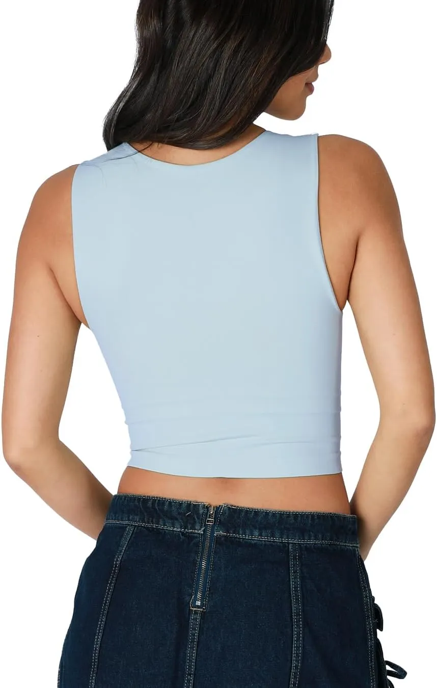 NIKIBIKI Women Seamless Clean Line Crew Neck Crop Top, Made in U.S.A, One Size