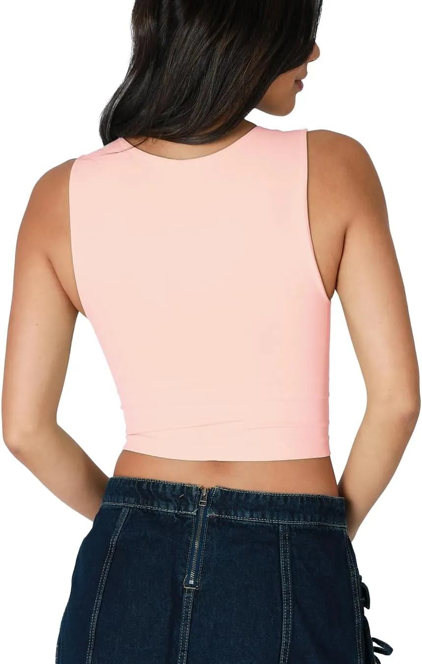 NIKIBIKI Women Seamless Clean Line Crew Neck Crop Top, Made in U.S.A, One Size