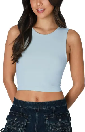 NIKIBIKI Women Seamless Clean Line Crew Neck Crop Top, Made in U.S.A, One Size