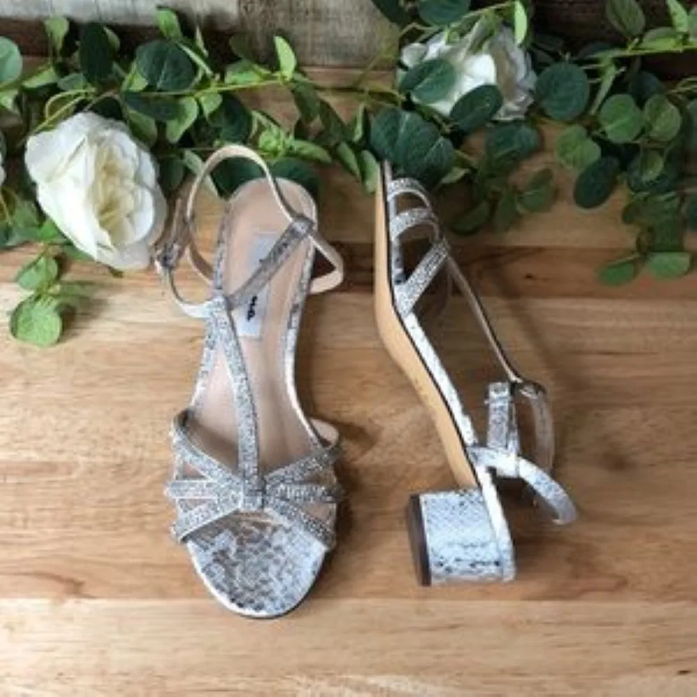 NINA Gwynn Strappy Snake Embossed Sandal in Silver Samara Exotic 7m