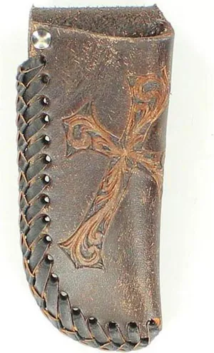 Nocona Men's Diagonal Embossed Cross Distressed Leather Knife Sheath Brown One Size