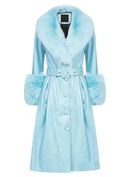 NOOR LIGHT BLUE Leather Trench Coat