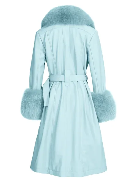 NOOR LIGHT BLUE Leather Trench Coat