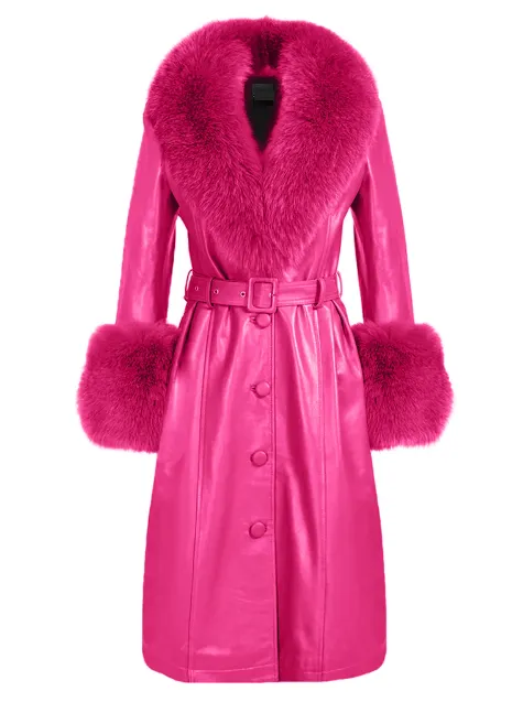NOOR PINK Leather Trench Coat