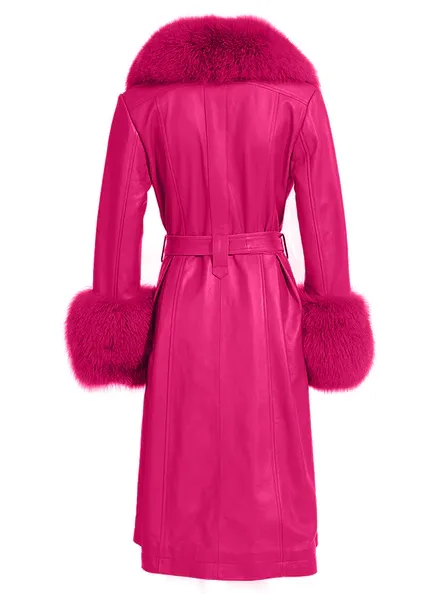 NOOR PINK Leather Trench Coat