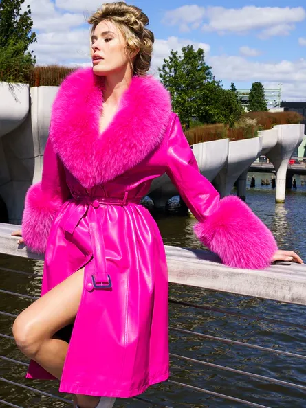 NOOR PINK Leather Trench Coat