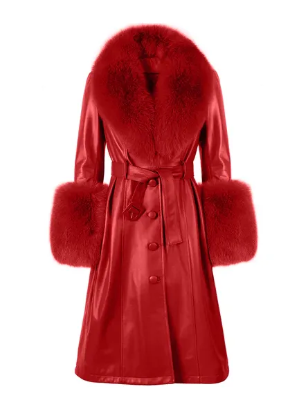 NOOR RED Leather Trench Coat