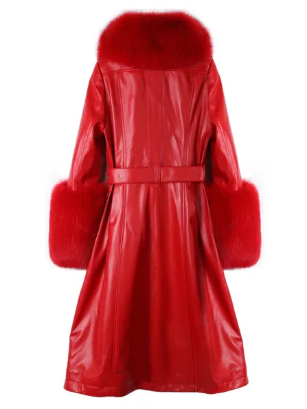 NOOR RED Leather Trench Coat
