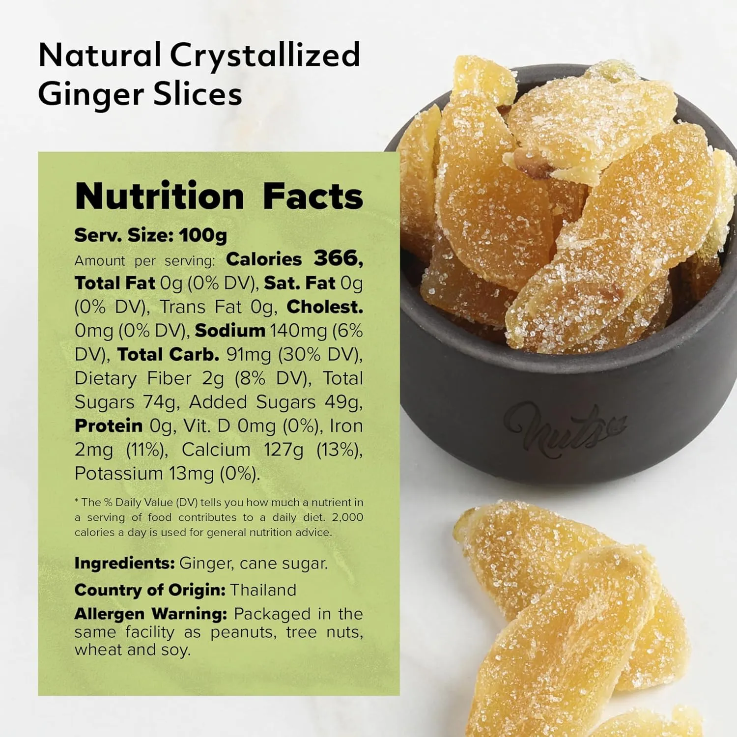 NUTS U.S. - Dried Crystallized Ginger Slices | All Natural and Non GMO | No Artificial Colors or Ingredients | Sugar Coated Chewy Flavor | Packed in Resealable Bag!!! (Unsulfured 2 LBS)