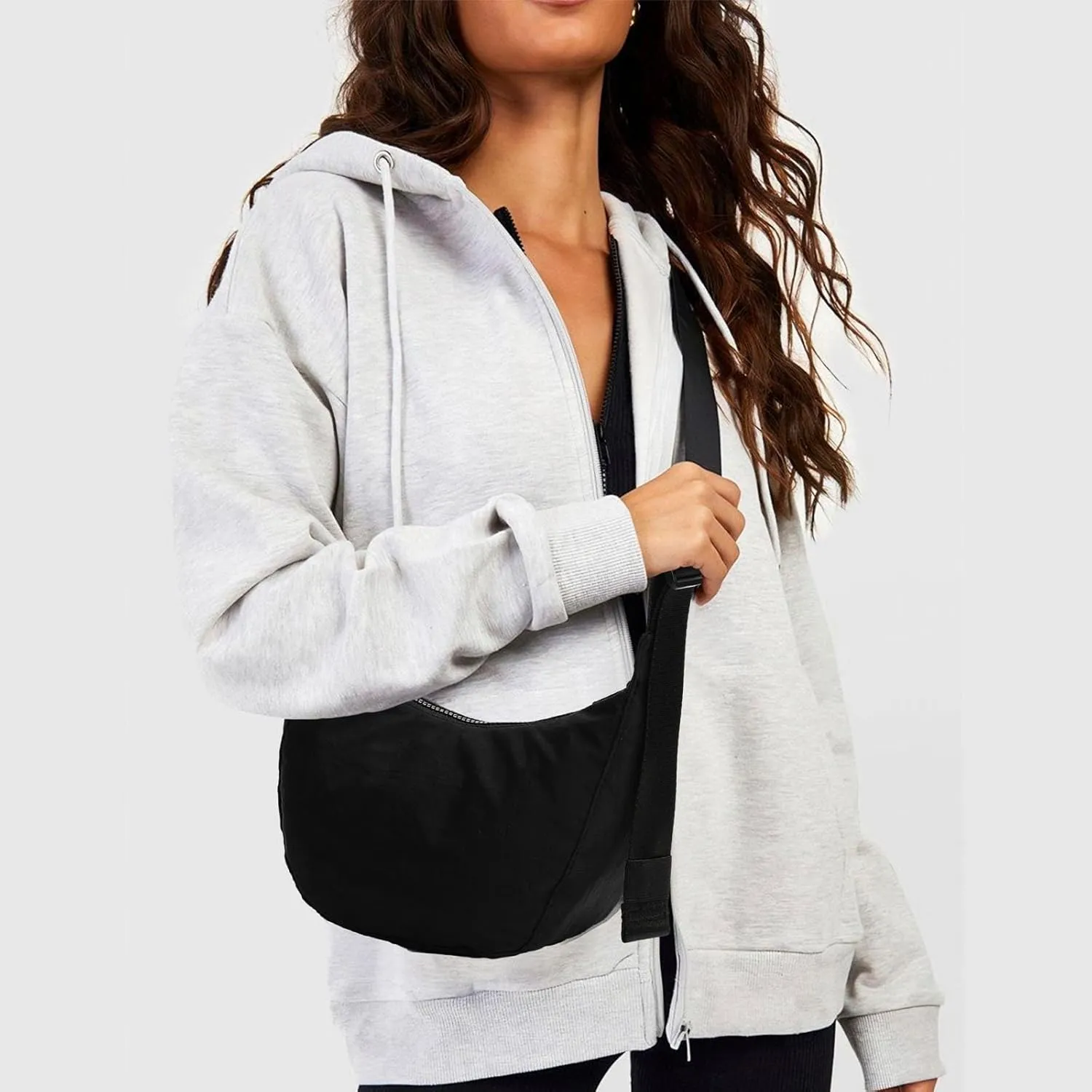 Nylon Crescent Bag - Casual Shoulder Crossbody with Adjustable Strap & Dual Interior Pockets