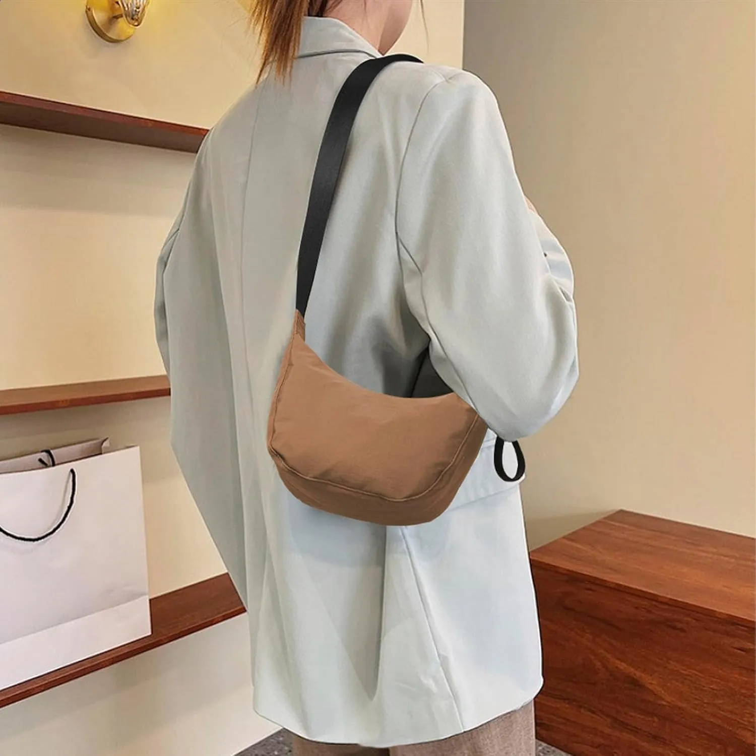 Nylon Crescent Bag - Casual Shoulder Crossbody with Adjustable Strap & Dual Interior Pockets
